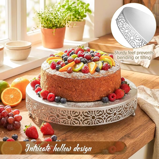 Wenqik 20 Inch Cake Stand Round Metal Cupcake Dessert Wedding Cake Stand Cookies Display Holder Fruit Food Serving Tray for Table Wedding Birthday Anniversary Party Decor (Silver)