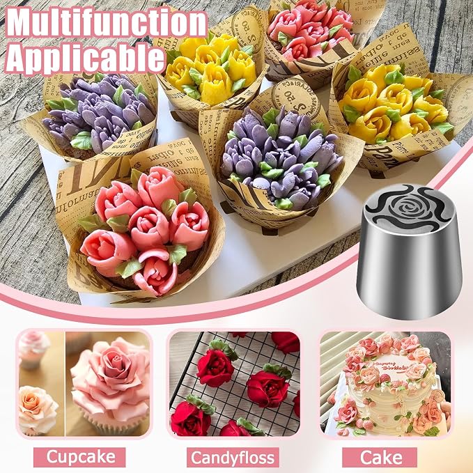 Jiozermi Extra Large Russian Piping Tip, Stainless Steel Flower Frosting Tip Icing Nozzle Floral Icing Nozzle for Birthday Cake Cupcake Decorating Frosting, Cream Baking Cookie DIY, SL56