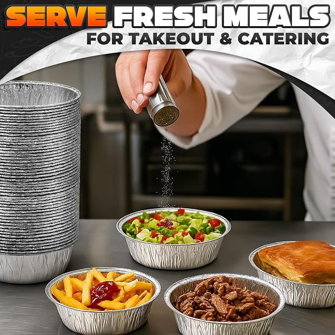 Round Foil Cake Pans – 50 Pack 6" Reusable Aluminum Baking Pans | Stackable, Grease-Resistant for 4th of July Holiday Baking, Tarts, Cheesecakes, Freezer & Storage Use | Great Gift for Bakers & Chefs