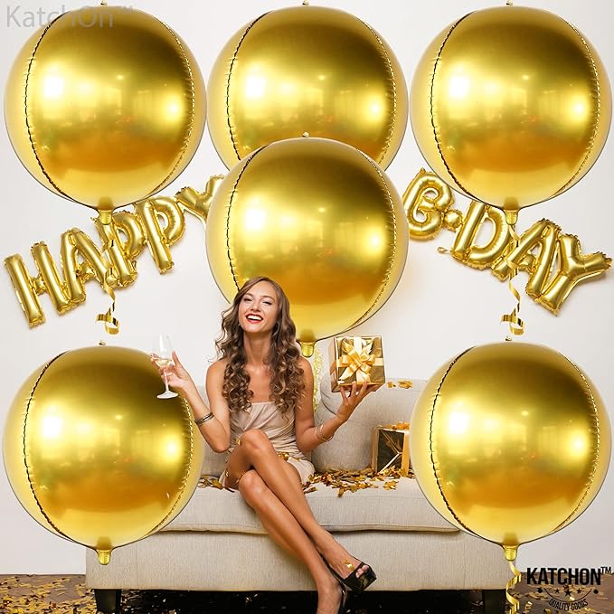 KatchOn, Big Gold Foil Balloon - 22 Inch, Pack of 6 | Gold Mylar Balloons for Golden Party Decorations | Metallic Gold Balloon Birthday Party Decor, Wedding, Engagement, Ramadan Decorations