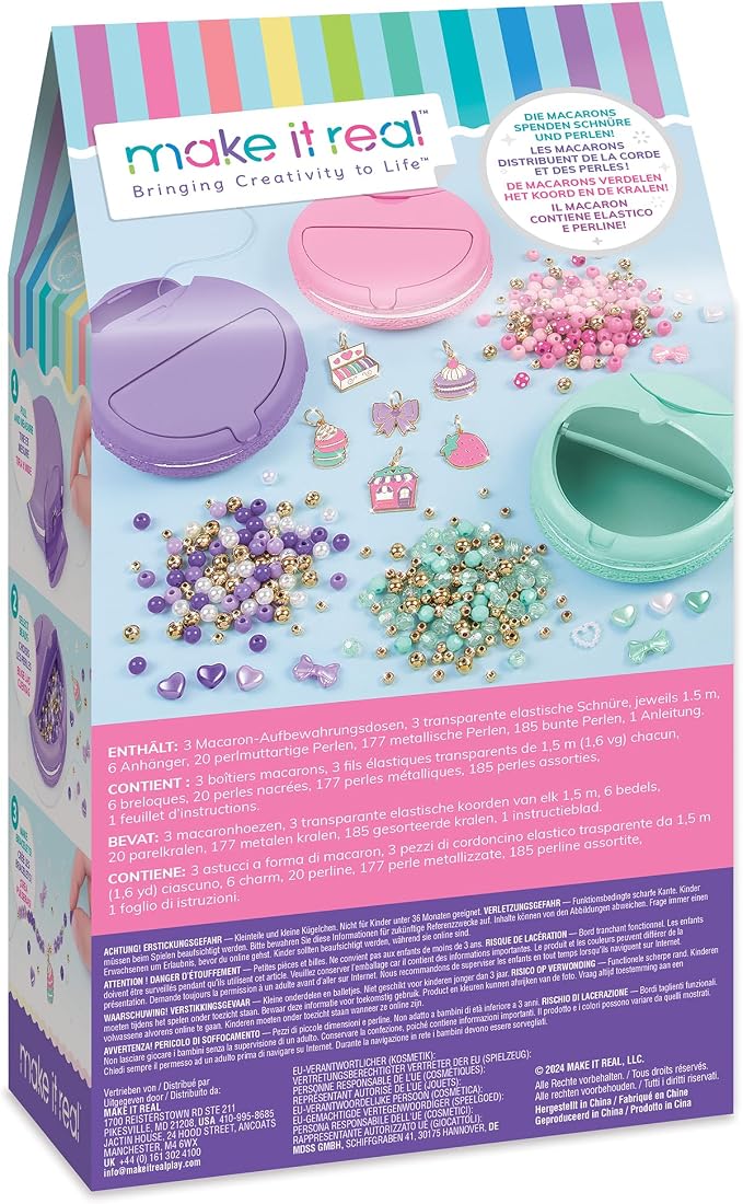 Make It Real: Macaron Bracelet Maker - 395pc, DIY Jewelry Craft Kit, Design & Make 12 Dazzling Bracelets, Dessert-Themed Beads & Charms, Girls-Kids 8+