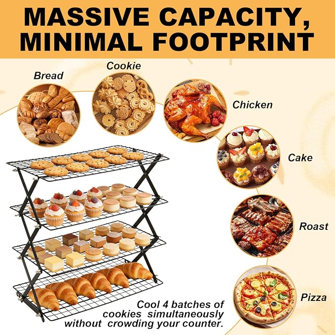 4 Tier Cooling Rack Stackable, Cooling Racks for Cooking and Baking Adjustable Stackable Roasting Cooking Drying Wire Cooling Rack for Cookies Baking