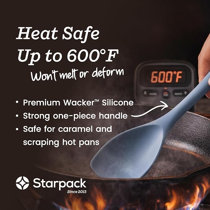 StarPack Silicone Spoonula The All-Rounder 11 Inch - LFGB Spoon Spatula, 600°F Heat Resistant, BPA-Free - One-Piece Seamless, Dishwasher Safe - for Nonstick Cookware, Light Blue