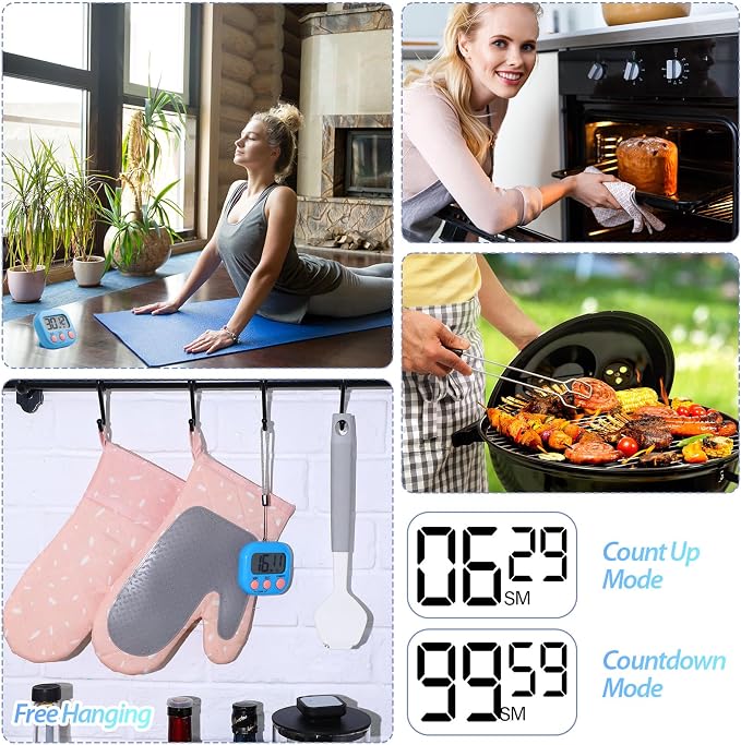 Leumoi 24 Pcs Digital Kitchen Timers Bulk Timer for Classroom Small Magnetic Timer On/Off Switch Countdown Loud Alarm for Cooking School Student Teacher Exercise Training Baking Work(Blue)