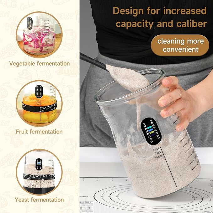 50 oz Large Sourdough Starter Jar Glass - Wide Mouth Sourdough Starter Kit with Lid for Beginners with Spatula, Feeding Instructions & Recipes (1 Pack)