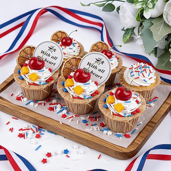 Red White and Blue Sprinkles, 4.6oz 4th of July Sprinkles for Cake Decorating, Patriotic Stars and Jimmies Mix for Ice Cream Cupcakes Brownie Cookie Dessert Topping