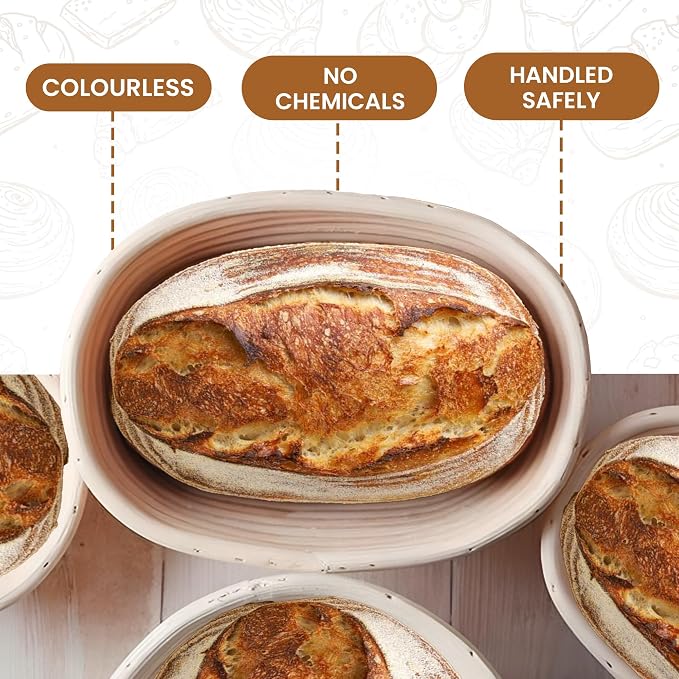 ANHVU HANDICRAFTS Banneton Proofing Basket Set of 2 - Oval 10" x 6" x 3.1" Natural Rattan Dough Rising Baskets with Washable Linen Liners for Artisan Sourdough and Homemade Bread Baking