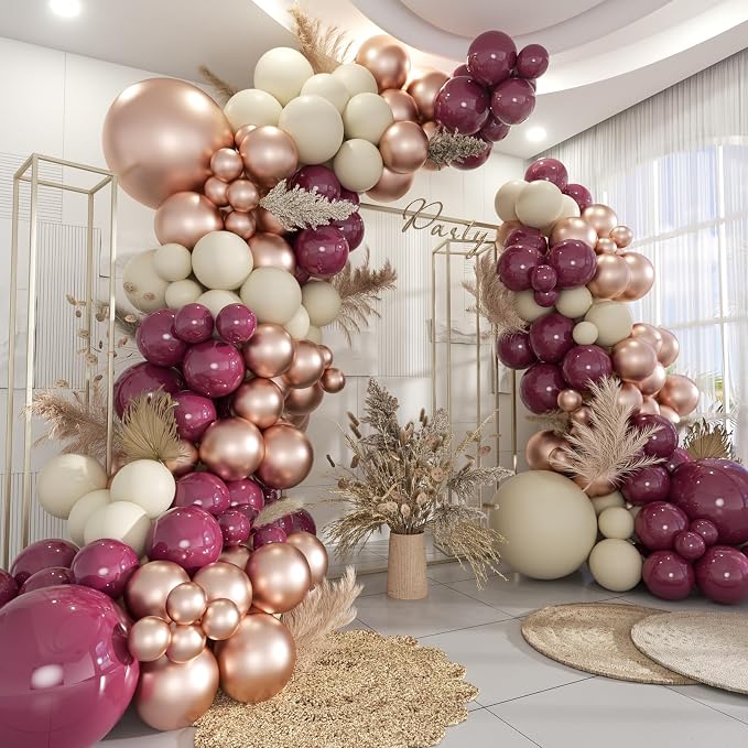 Dark Purple White Gold Balloon Garland Arch Kit, 160Pcs Grape Purple White Sand Metallic Rose Gold Balloons for Halloween Wednesday Baby Shower Birthday Wedding Party Decoration