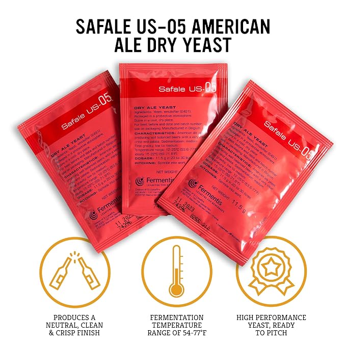 Craft A Brew - Safale US-05 Yeast - Fermentis - American Ale Dry Yeast - For American Ales - Ingredients for Home Brewing - Beer Making Supplies - [3 Pack]