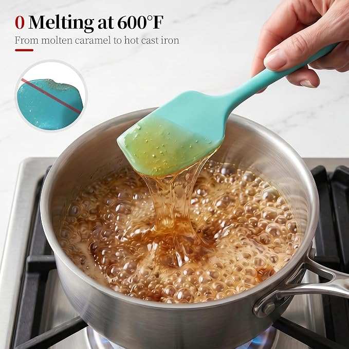 600ºF Heat Resistant Silicone Spatula Spoonula Set of 4, Aqua Sky | High Heat Food Safe Kitchen Use Scraper for Cooking Baking Mixing Scraping Stirring Cake Nonstick Cookware Pan Bowl