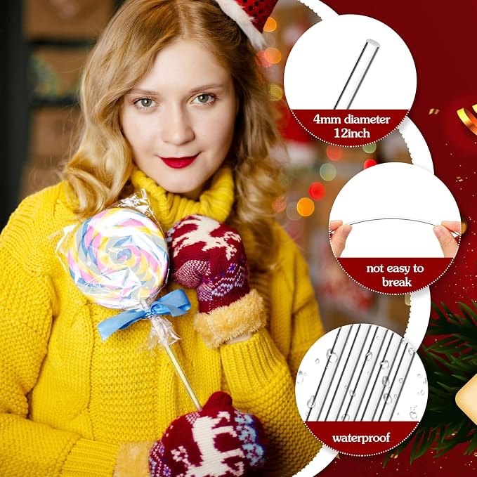 Zopeal 200 Pcs Acrylic Lollipop Sticks Clear Cake Pops Rods Cake Topper Candy Cupcake Treat Stick for Wedding Chocolate Cookie Dessert Handmade DIY Crafts Party Decor Gardening(10 x 0.16 Inches,Clear)