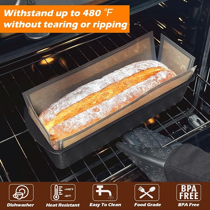 Webake Large Silicone Loaf Pan Liner for 13" x 5" Long Baking Bread, Reusable, Nonstick European-Grade Silicone, Set of 2