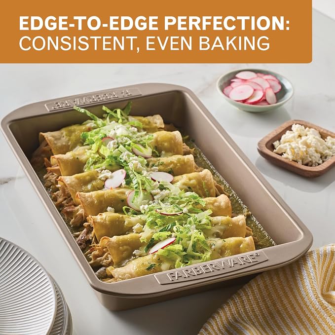 Farberware Bakeware Warp Resistant, Dishwasher Safe, 9-Inch x 13-Inch Rectangular Cake Pan - Mocha