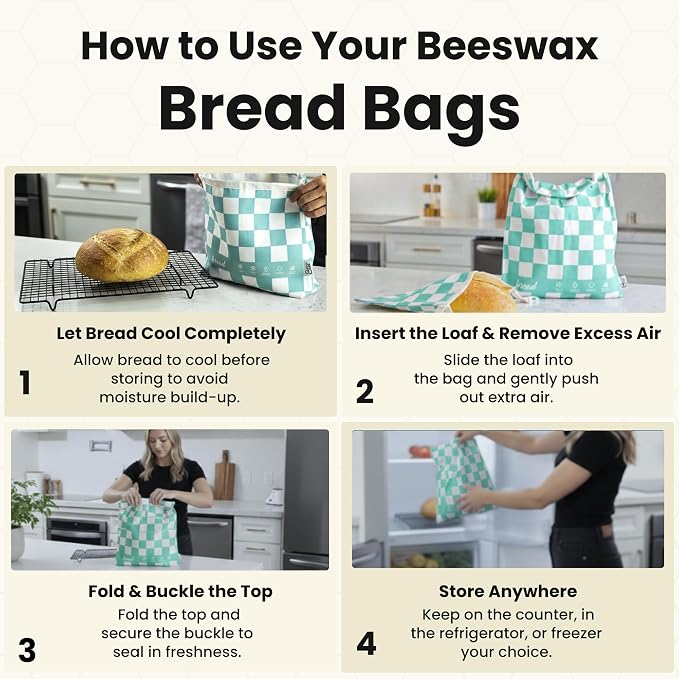3-Pack Premium Reusable Beeswax Bread Bags (XL, M, S) - Organic Cotton Beeswax Bread Storage Bag for Homemade Bread & Sourdough Freezer-Safe, Breathable & Freshness Support - Eco-Friendly Bread Bag