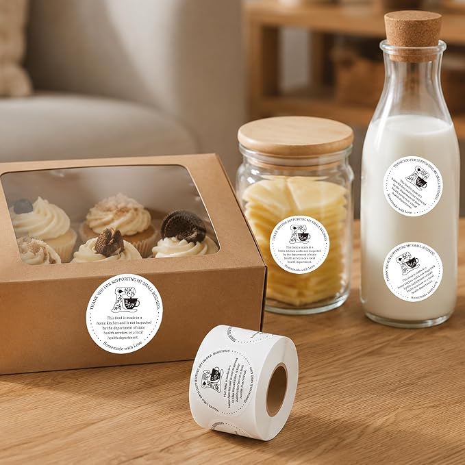 PANTIDE 500 Count Thank You for Supporting My Small Business Label Stickers | Cottage Food Law, Homemade with Love, Waterproof Adhesive Round Decal Roll, for Food Packaging Orders Gift Bags, 2 x 2 Inch