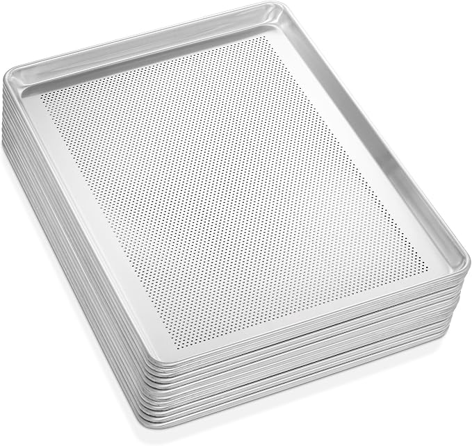 GRIDMANN 18" x 26" Commercial Grade Perforated Aluminum Baking Sheet Pan, Full Size Baking Tray - 12 Pans