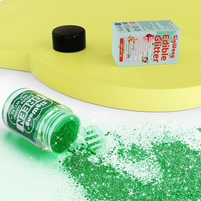 Green Edible Glitter - 5g Food Grade Cake Decorating Shimmering Glitter, Edible Sprinkle Luster Dust for Drinks, Chocolates, Fondant, Strawberries, Cupcakes, Candy, Easter Cookie - Vegan