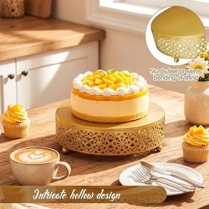 Wenqik 5 Pcs Metal Gold Cake Stand 16/14/12/10/8 Inch Round Cake Holder Display for Dessert Table Cookies Fruit Serving Tray Cupcake Pastry Riser for Wedding Birthday Party and Events