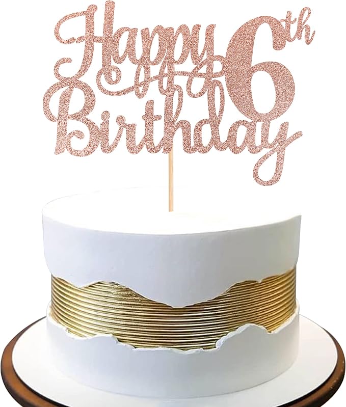 1 PCS Happy 6th Birthday Cake Topper Glitter Cheers to 6 Years Cake Pick Number 6 Fabulous Cake Decoration for 6th Birthday Party Decorations Supplies Rose Gold