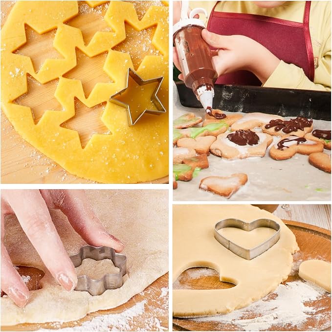 30Pcs Mini Cookie Cutter Set with Box,Small Stainless Steel Fruit Veggie Cutters,Polymer Clay Press Molds for Kids,Geometric Molds for Biscuit,Cake & Fruit Decorations