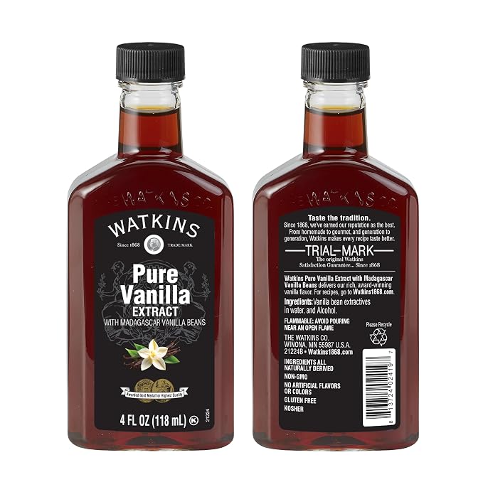 Watkins Pure Vanilla Extract, with Madagascar Vanilla Beans, Non-GMO, Kosher, 4 oz. Bottle, 1-Pack