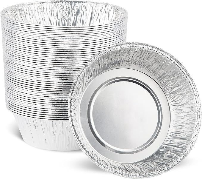 PLASTICPRO 6.5'' Inch Round Tin Foil Pans Disposable Aluminum, Freezer & Oven Safe - For Baking, Cooking, Storage, Roasting, & Reheating, Deep Pack of 50