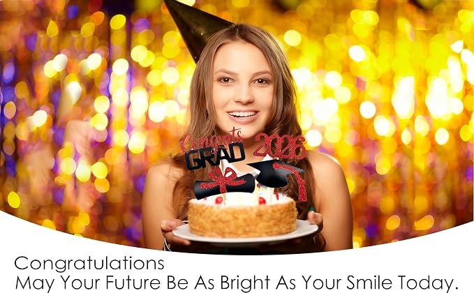 YuBoBo 2026 Graduation Cupcake Toppers, 48 PCS Food/Appetizer Picks For Graduation Party Mini Cake Decorations, Diploma, 2026, Grad Cap Set 48 Pieces (03 Red)