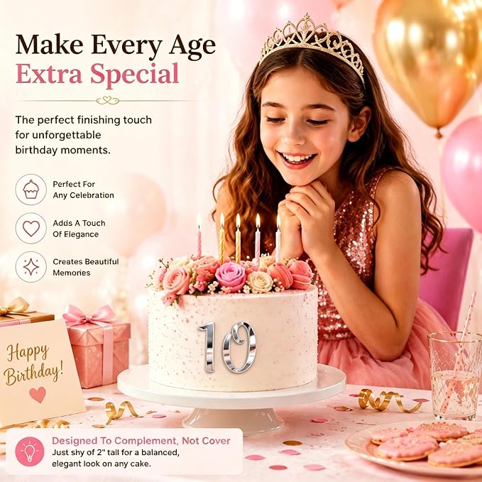 Acrylic Number Cake Topper Silver DIY Mirrored Cake Topper 0-9 Number Set Suitable for Wedding, Birthday, Party Decoration