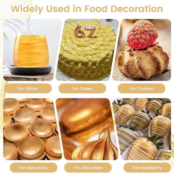 Gold Edible Glitter 15g, Edible glitter for Drinks, Luster Dust Edible Shimmer Powder for Cocktails,Cakes, Baking, Party Decoration ﻿