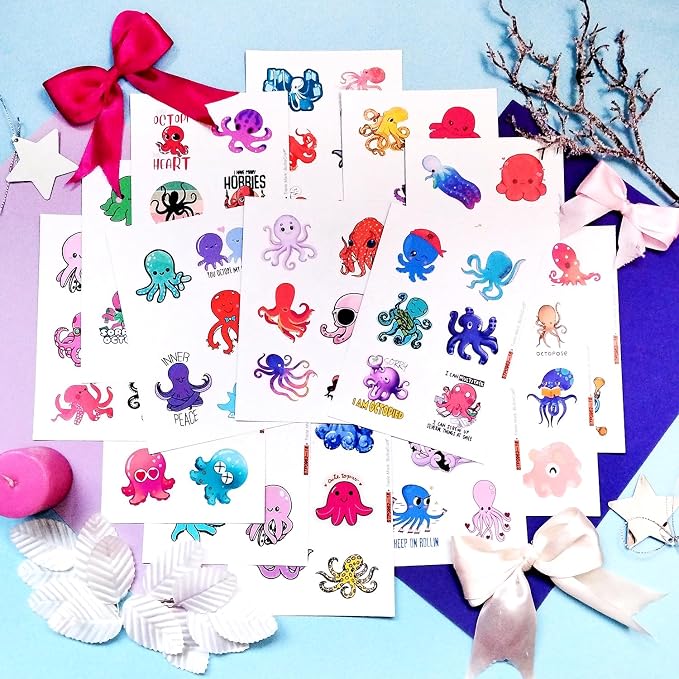 100Pcs Octopus Stickers for Water Bottle and Laptop - Marine Life Party Supplies & Decorations, Waterproof Vinyl Ocean Decals, Cute Octopus Stickers Laptop Decals, Gifts for Women & Men