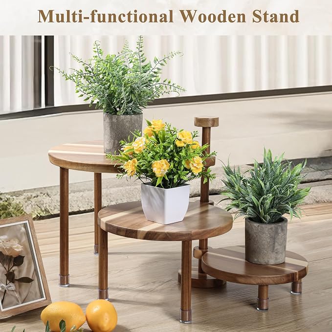 GEHE 3 Tier Round Cupcake Stand, 360° Rotatable Acacia Wood Cake Stand Cupcake Tower, Rustic Wooden Tiered Dessert Table Display Set, Tiered Tray Stands for Birthday, Wedding Party (12-10-8 IN)