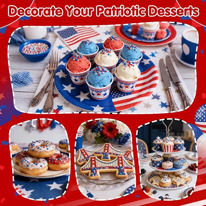 Patriotic Nonpareils Sprinkles,2mm Red Blue and White Pearls for Cake Decorations,July 4th Edible Sprinkle Mix for Baking,130g,Edible Sugar Pearls for Cake Decorating,Cookies,Ice Cream,Fondant Cake,Cupcakes,Desserts,May Day,Memorial Day,Flag Day,Junete...