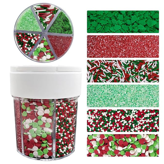 Christmas Sprinkles Green Christmas Tree Sprinkles Sanding Gugar Red Green White Jimmies Mix Holiday Cake Sprinkle Confetti Quin Mix Crystral for Cake Baking Ice Cream Cookies Cupcake Topper 6.7 Oz