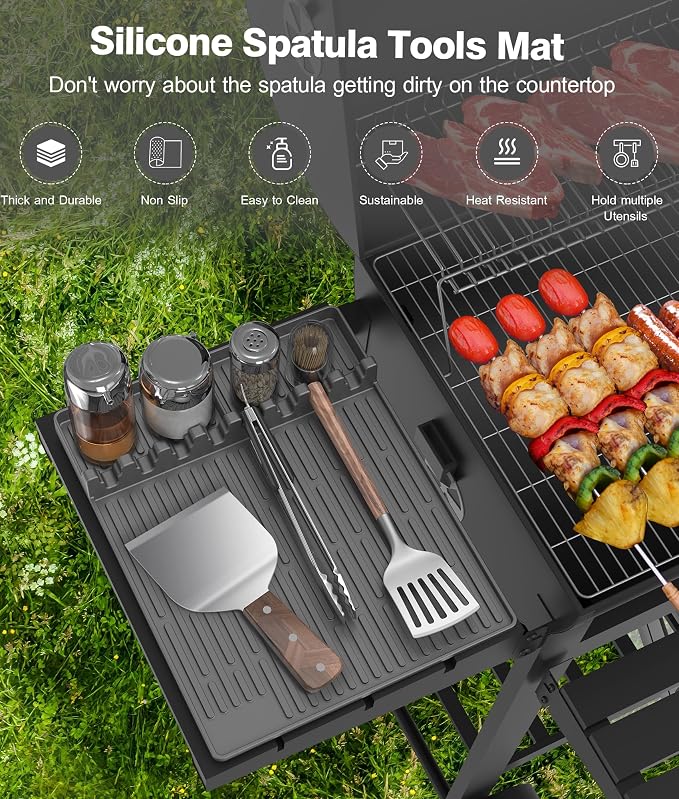 Silicone Griddle Tools Mat for Blackstone - Large Silicone Spatula Mat with Drip Pad - Griddle Mats BBQ Grill Accessories - Blackstone Griddles Accessories, Gifts for Men(Gray)