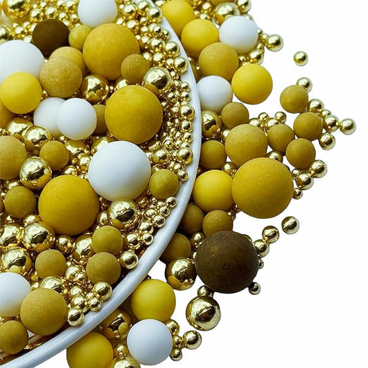 SE Si&Moos Gold Brown Yellow and White Sprinkles for Cake Decorating Yellow and Brown Edible Pearl Cake Decorations Gold Sprinkles for Cake, Cupcake, Baby Shower Birthday Party Holiday Christmas Supplies 3 OZ