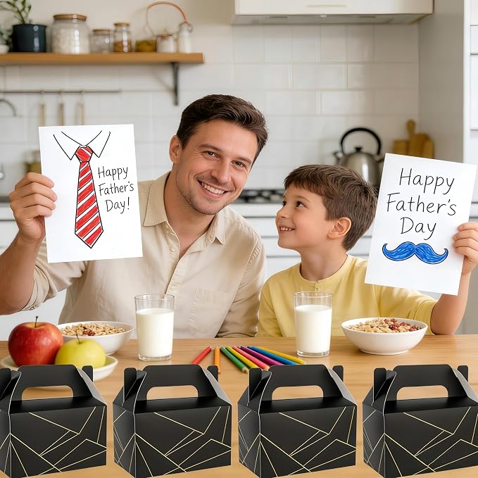 10 PCS Black Gable Favor Treat Boxes, 6.5 x 4 x 4 Inches Elegant Gift Box with Handle for Guests, Goodie Gift Boxes for Candy, Cookie, Busniess, Father's Day, Graduation, Birthday, Wedding, Line