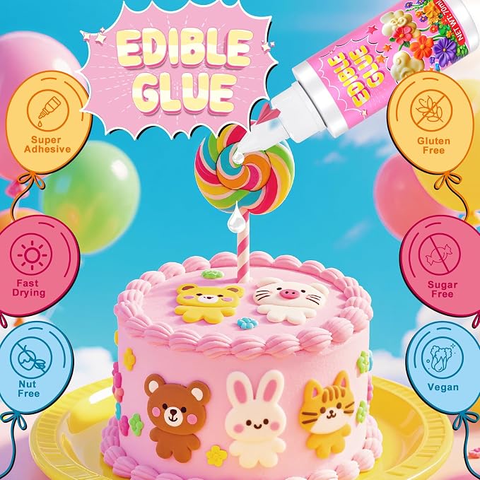 Edible Glue - 5 oz/140ml Super Adhesive Fondant Flowers Edible Adhesive for Cake Decorating, Food-Safe Fast Drying Edible Glue for Fondant, Icing, Sugar Sheets, Cookie, Gingerbread House Decorations
