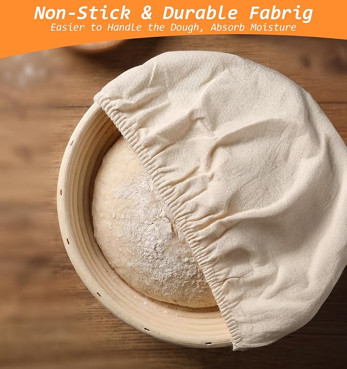 4 Pcs Banneton Liners, Banneton Basket Liner – 2 Round & 2 Oval Sourdough Proofing Covers, 10 Inch Cotton Linen Natural Rattan Proofing Cloth for Bakery, Home Baking