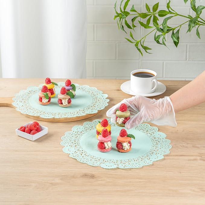 Restaurantware-Pastry Tek 12 x 12 Inch Paper Lace Doilies, 4000 Disposable Table Doilies - Elegant Lace Finish, Long Lasting, Teal Paper Placemat, for Pastries, Cupcakes, Desserts