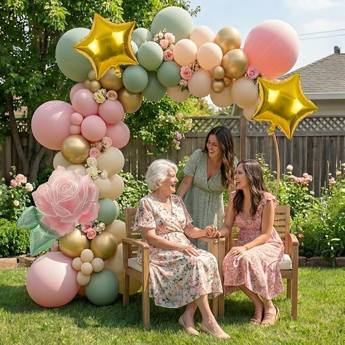 Pastel Mother's Day Balloon Garland Arch Kit with Macaron Balloon Arch kit & Flower Butterfly, Pink Rose Foil Balloons for Mother's Day Decor, Women's Birthday, Tea Party Supplies ﻿