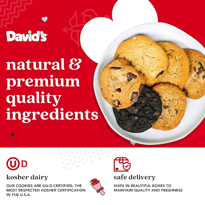 David’s Cookies Assorted Cookie in Love Gift Tin, Fresh Baked Gourmet Dessert Sampler, Chocolate Chunk, Peanut Butter Chip, Double Chocolate & Oatmeal Raisin, 8 Count