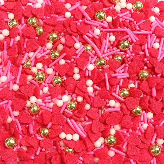 Sentovac Valentine Gold Peals Sprinkles Red Heart Jimmies Sprinkles Mix Edible for Cake Decorating Candy Cupcake Cake Topper Cookie Baking Decorations Wedding Supplies