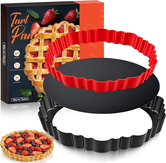 Upgraded 9 Inch Tart Pan with Removable Bottom, Non-Stick Deep Fluted Carbon Steel Quiche Pan, Includes Crust Shaper Ring - Quiche Baking Dish Tart Mold for Baking, Party & Festival