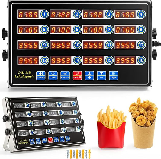 Relaxweex 1 Pack Digital Kitchen Timer, Commercial Cooking Timer with Loud Alarm, Large LCD Display, for Restaurants, Baking, Labs, Multiple Independent Countdown Timers (16 Channel)