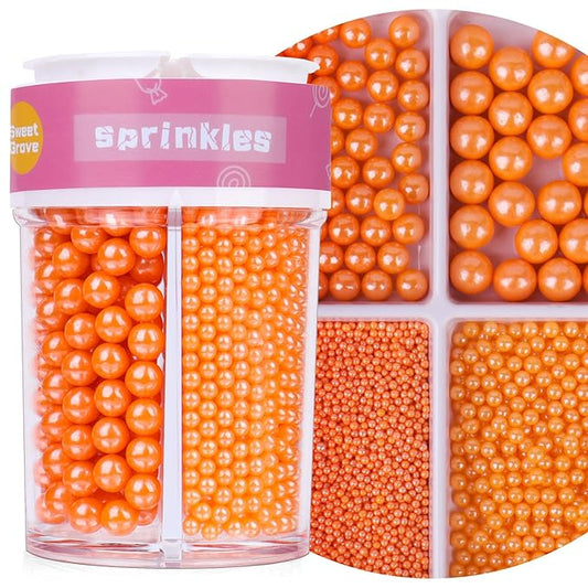 Orange Sprinkles, 7.8oz Edible Pearl Sprinkles for Cake Decorating, Sugar Candy Pearls for Baking, Cookie Decorations & Cupcake Topper, Wedding Party Halloween Supplies (Pumpkin Orange)