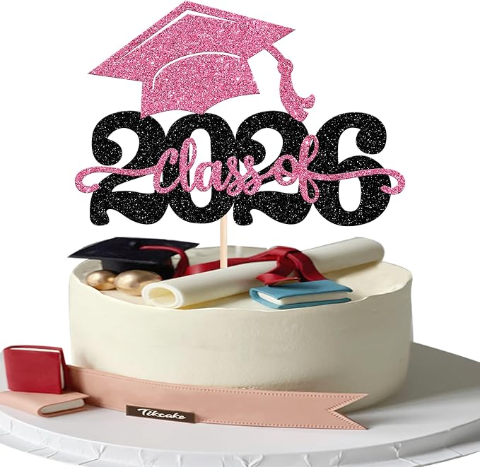 1 Pack Class of 2025 Cake Topper Glitter Congrats Grad Cap 2025 Graduation Cake Pick for 2025 Graduation Theme High School Boys Girls Graduate Party Cake Decorations Supplies Black Yellow