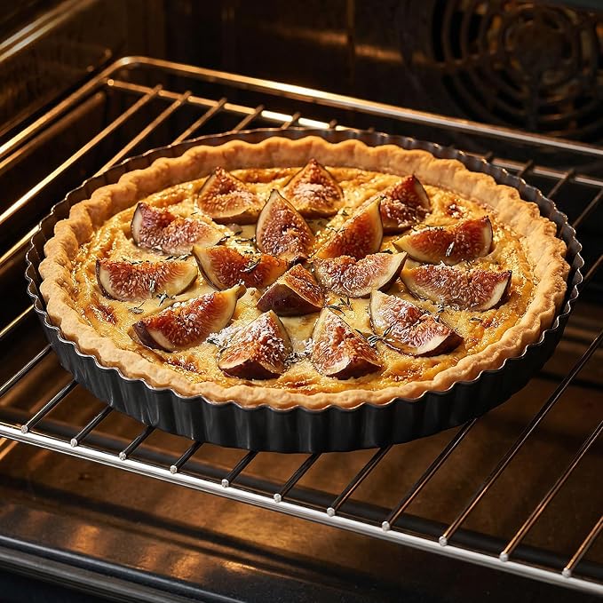 11 Inch Tart Pan with Removable Bottom, Non-Stick Pie Pan for Baking, Carbon Steel Quiche Baking Dish for Mousse Cakes, Fruit Desserts (Set of 4)