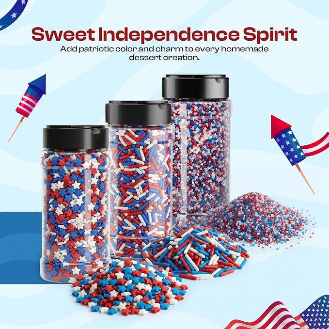 NY Spice Shop Red White & Blue Sprinkles - 3 Pack Patriotic Sprinkles (Each 4 Ounce)