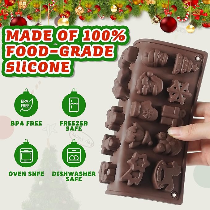 Christmas Chocolate Silicone Molds，2pcs Christmas Candy Molds 25-Design Ornament for Christmas Tree Gingerbread Man Santa Claus Gummy Cake Topper