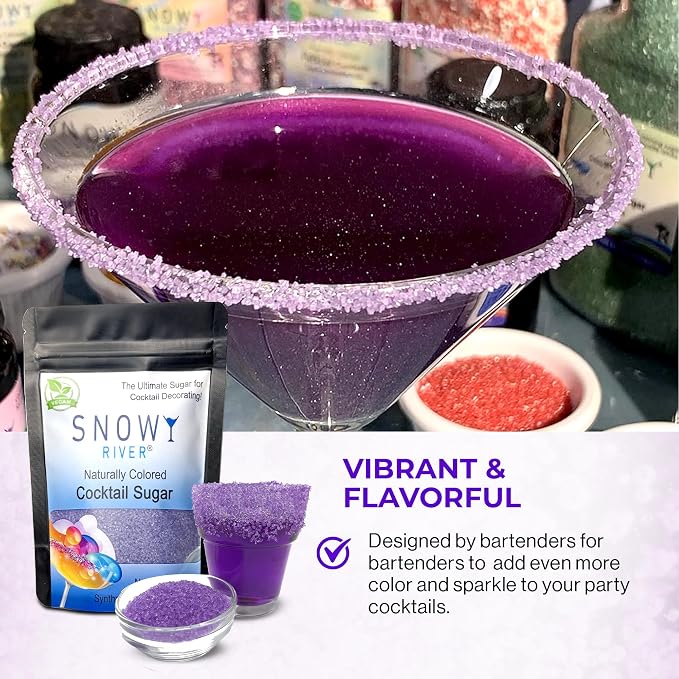 Snowy River Purple, Cocktail & Margarita Sugar Rimmer - Vibrant Naturally Colored Sugar for Cocktail Rimming, Baking & Decorating, Medium Crystal - 4oz